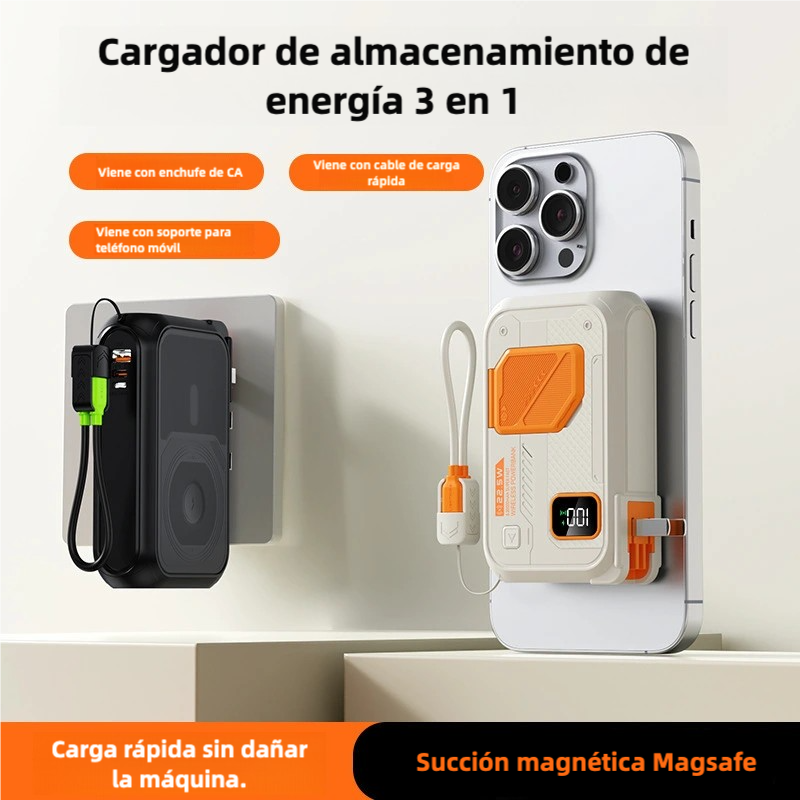 Power Bank Magnético Inalámbrico 20,000mAh - Carga Rápida 22.5W, 15W Inalámbrica, Entrada/Salida Tipo C, Enchufe AC Integrado BP004 - Yesmart