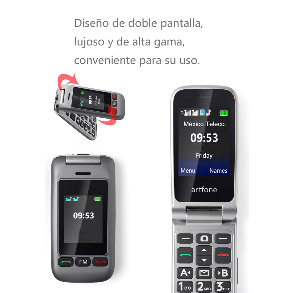 Celulares-CP002 Teléfono Clamshell con Pantalla Dual, Botones Grandes y Batería de Larga Duración