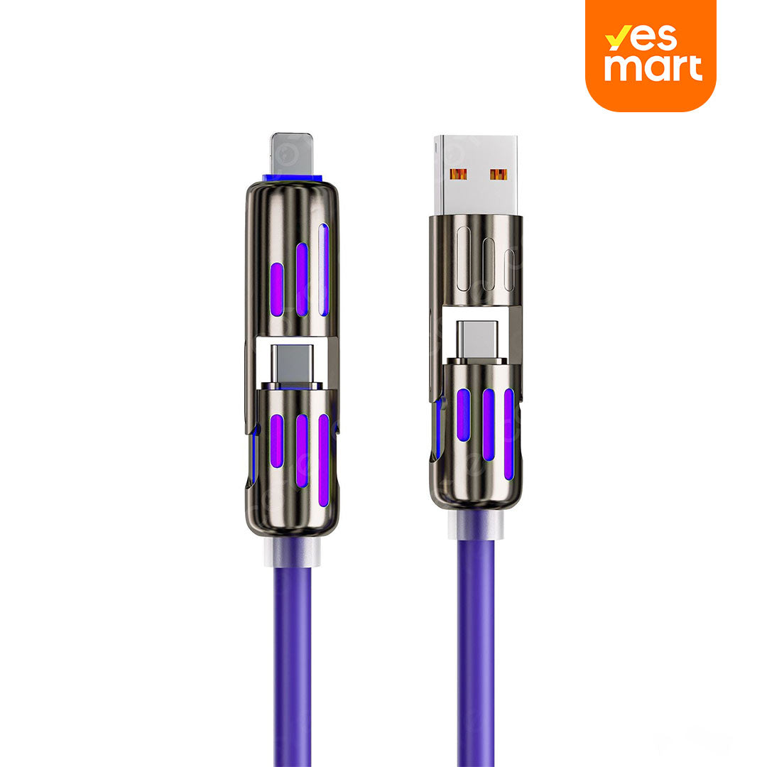 Cable USB-C 4 en 1 con Luz LED y Carga Rápida PD 5A, Sincronización de Datos, 240W, 4 pies, Compatible con iPhone, Samsung y Dispositivos Múltiples CI012