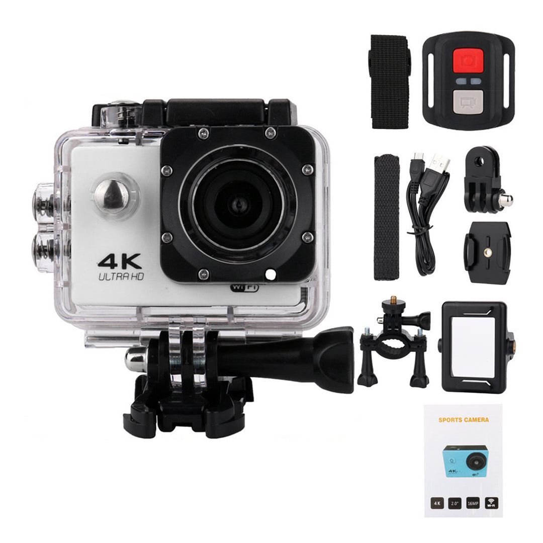 CC004 Cámara Deportiva 4K 30fps con WiFi, 40m Impermeable, Control Remoto y Accesorios Completos