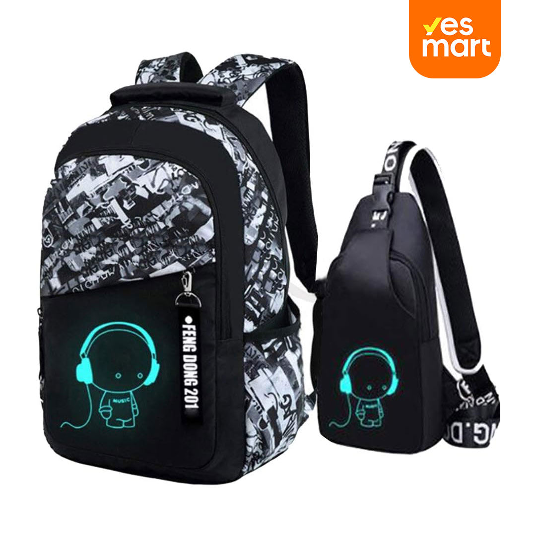 Mochila Escolar Asge para Niños – Mochila Juvenil con Estampado, Nylon de Gran Capacidad, Mochila Reflectante para Exterior y Escuela + Bolso Bandolera Adicional - AH009