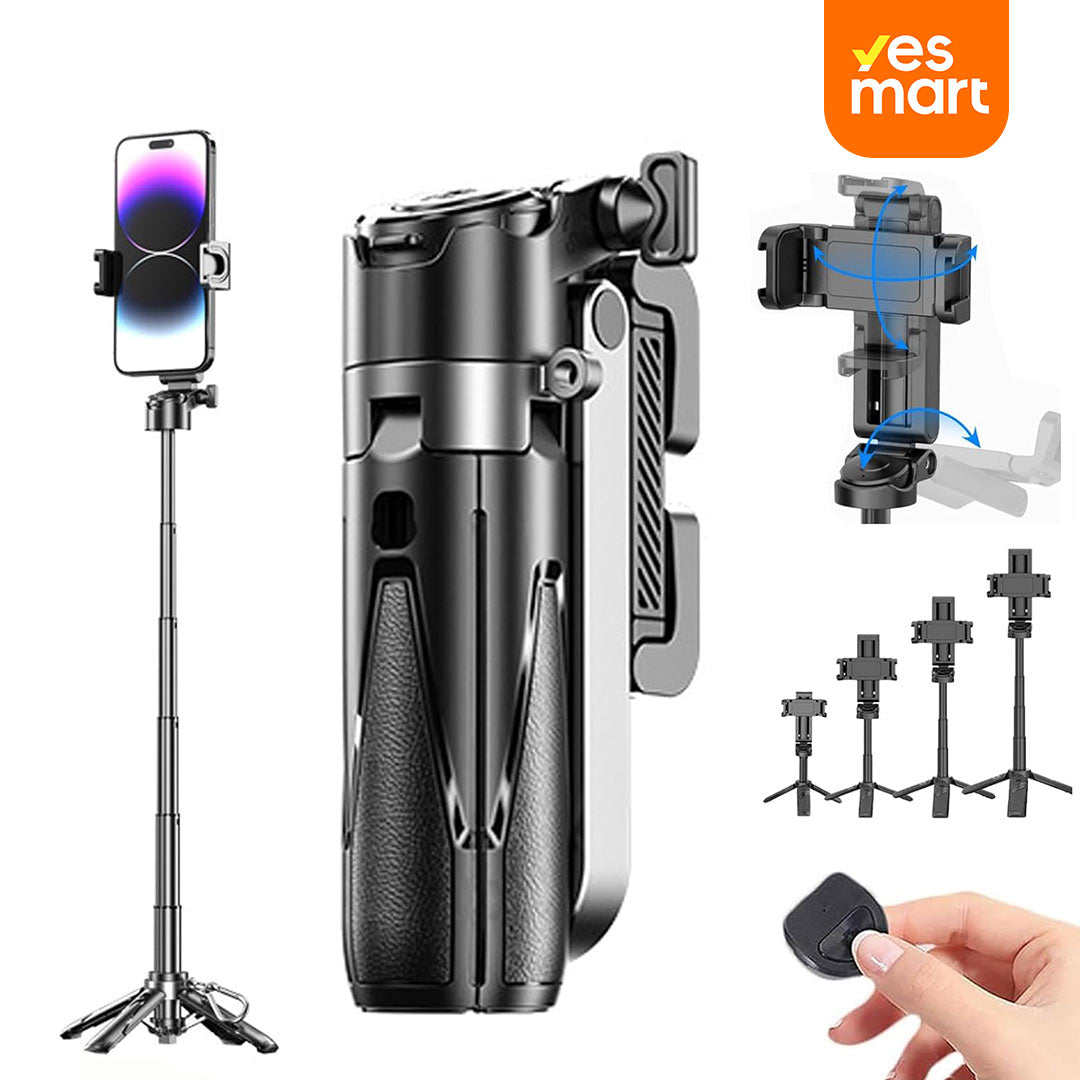 Trípode para Selfie Portátil con Control Remoto Inalámbrico, 2 Luces de Relleno Ajustables y Soporte Retráctil para iPhone, Ideal para Fotografía y Transmisión en Vivo SC004