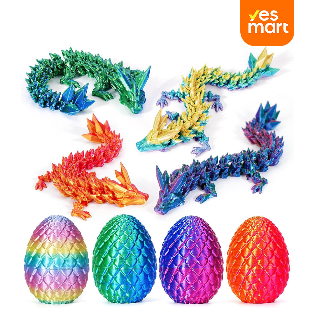 Set de 4 Huevos de Dragón Impresos en 3D, Juguete Articulado de Dragón de Cristal, Sorpresa de Pascua, Figuras de Animales Impresas en 3D JC015