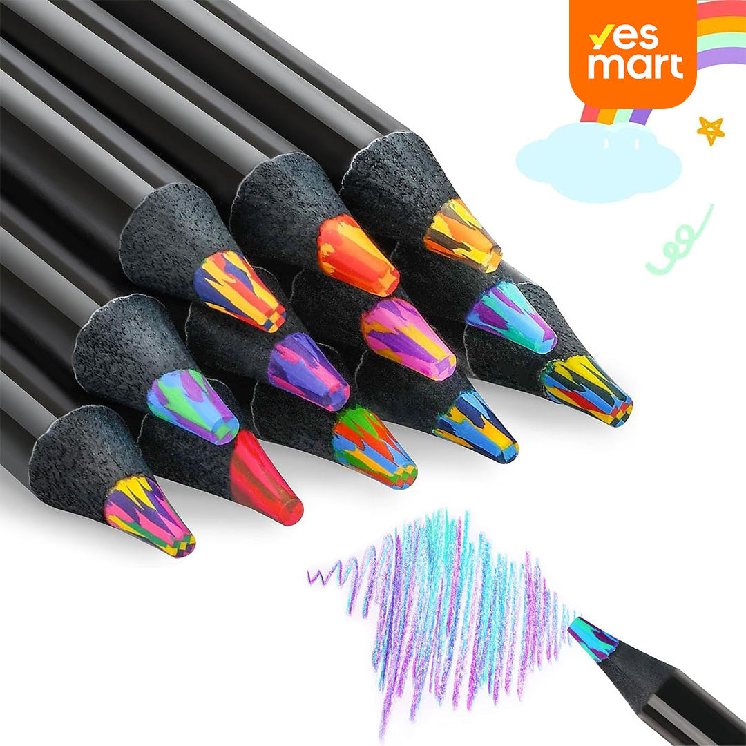 Set de 12 Lápices Arcoíris Negros – Lápices de Colores Profesionales Multicolores, Mina Gruesa y Duradera para Dibujo Artístico, Ideal para Adultos, Principiantes y Estudiantes – JC004