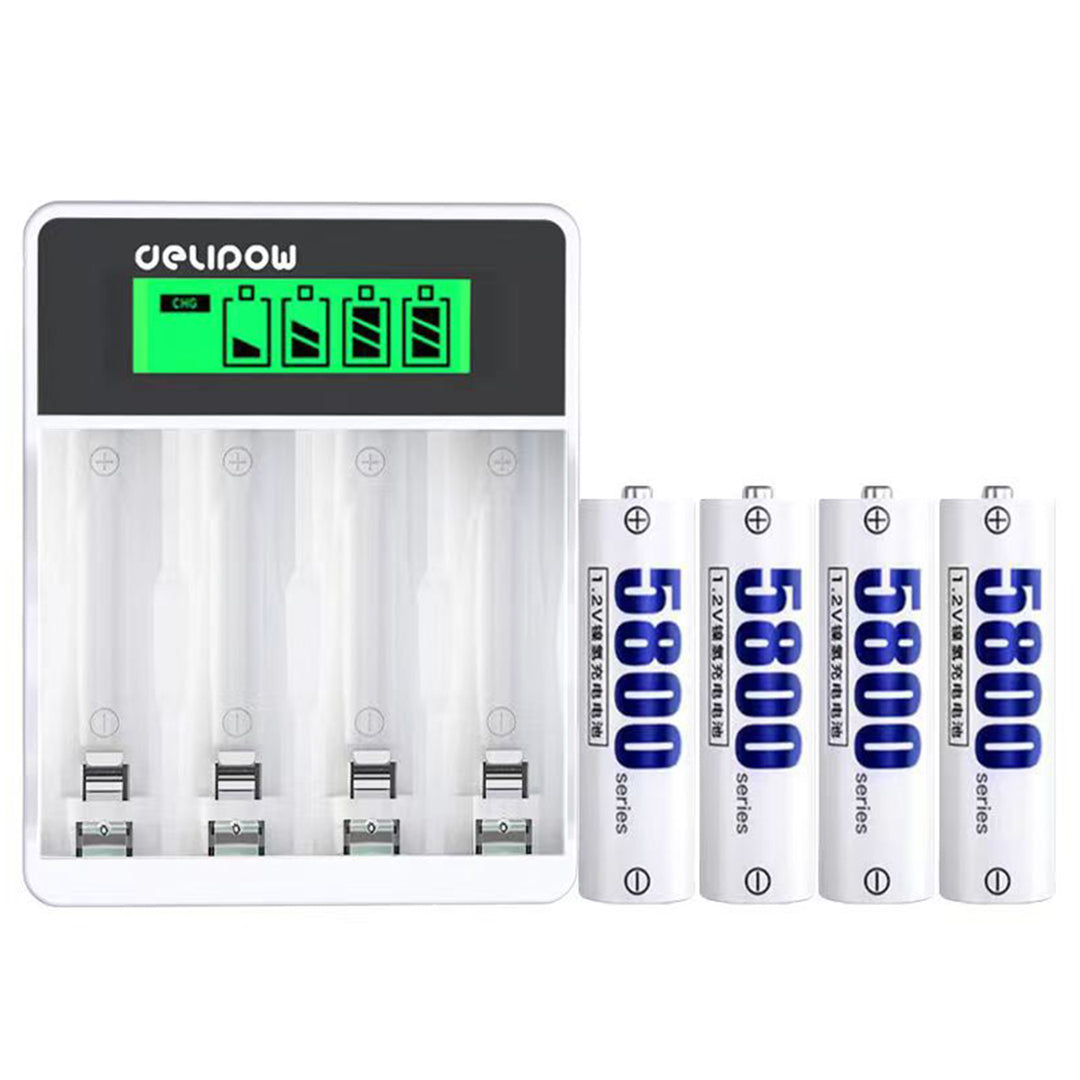 Baterías Recargables AA de Litio5800mWh con Cargador USB LCD Rápido de 2 Horas, 1.5V y 1500 Ciclos para Electrónicos, Teléfonos Inalámbricos y Controles Remotos - BT005