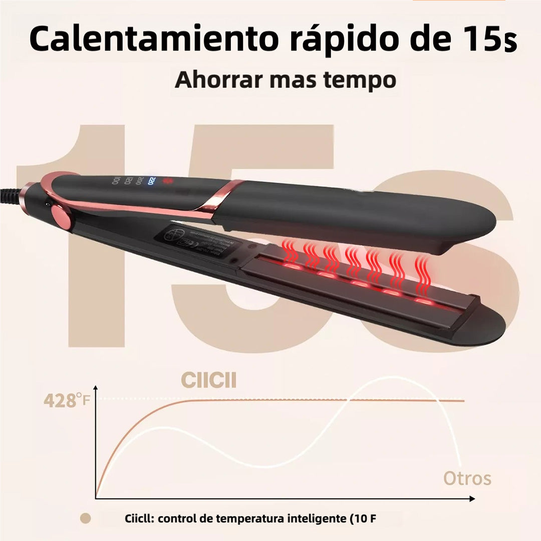 Plancha de Pelo Profesional 2 en 1, Alisador y Rizador con Placas de Cerámica, Calentamiento Rápido en 15s, Pantalla LED, Temperatura Ajustable, Tecnología Infrarroja, SE004