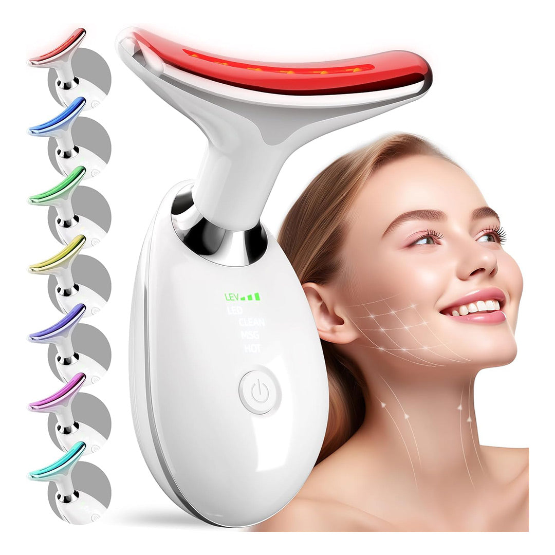 Masajeador Facial y de Cuello de 7 Colores con Tecnología de Vibración, Cepillo Facial Recargable para Cuidado de la Piel (Blanco) - MJ001