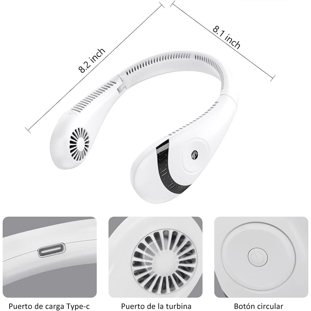 Ventilador de Cuello Portátil – Diseño Plegable, 3 Velocidades, Pantalla de Batería, 5000mAh Recargable, Uso en Interior y Exterior, Manos Libres y Ajustable – VM004