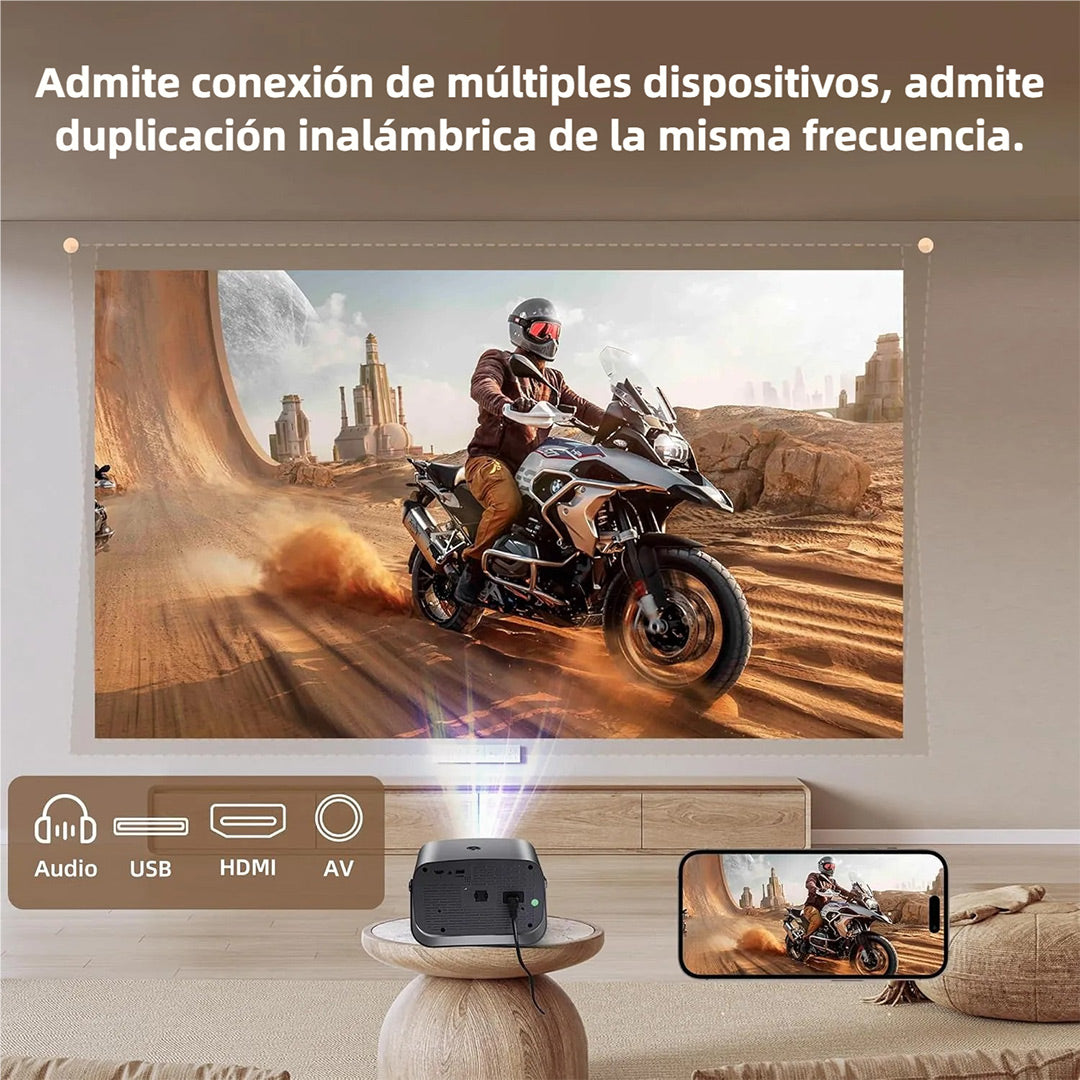 Proyector Portátil Full HD 4K 1080P con Enfoque Automático y Corrección de Trapezoide - Rotación de 145°, Conectividad HDMI/USB - PP003