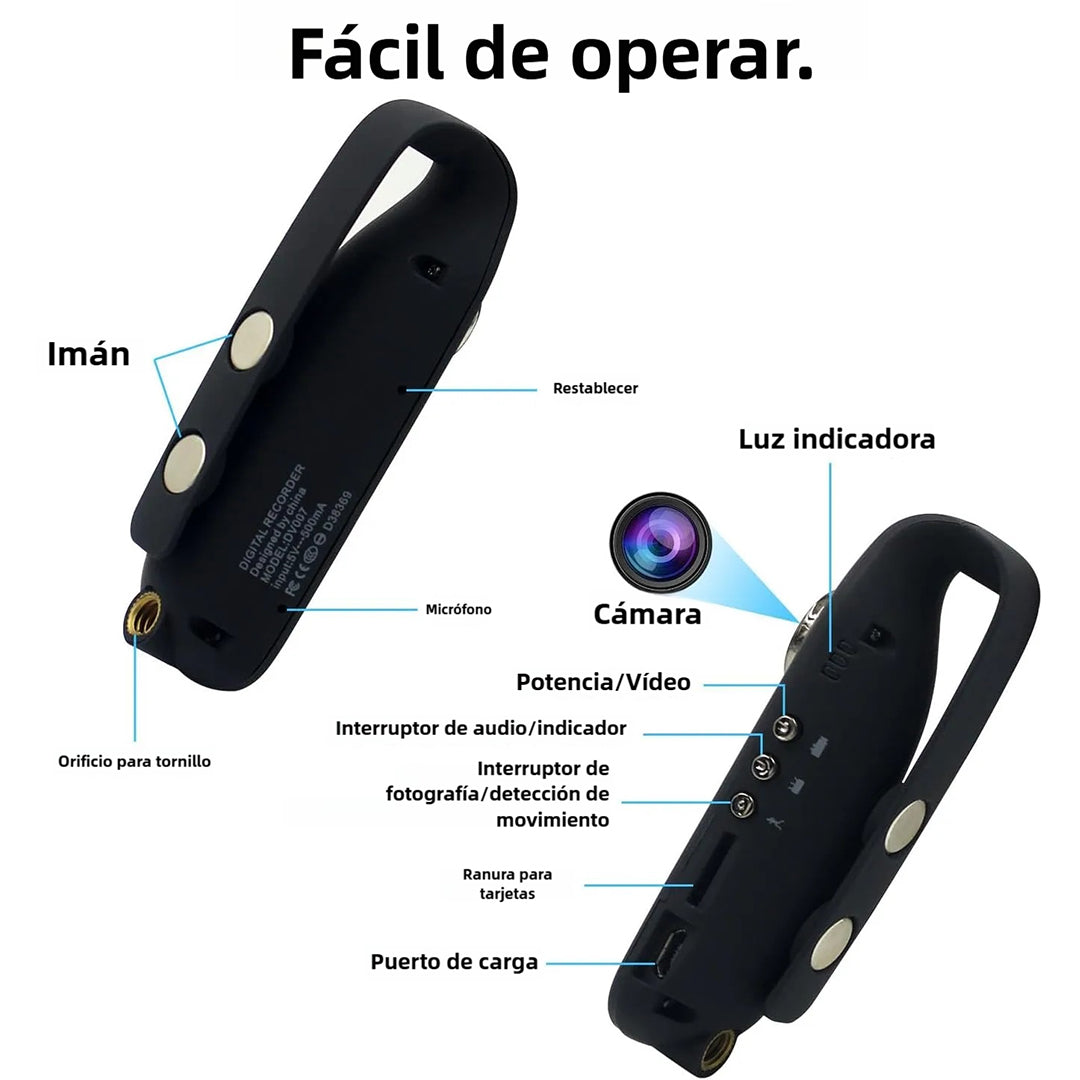 CC003 Cámara Corporal Mini 1080P HD con Detección de Movimiento, Batería Recargable, 180 Min de Grabación, Soporta Tarjeta SD hasta 64GB (Incluye Tarjeta MicroSD de 32GB GRATIS)