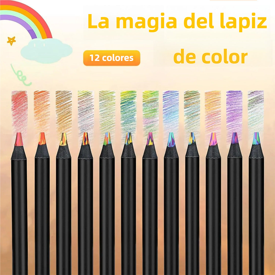 Set de 12 Lápices Arcoíris Negros – Lápices de Colores Profesionales Multicolores, Mina Gruesa y Duradera para Dibujo Artístico, Ideal para Adultos, Principiantes y Estudiantes – JC004