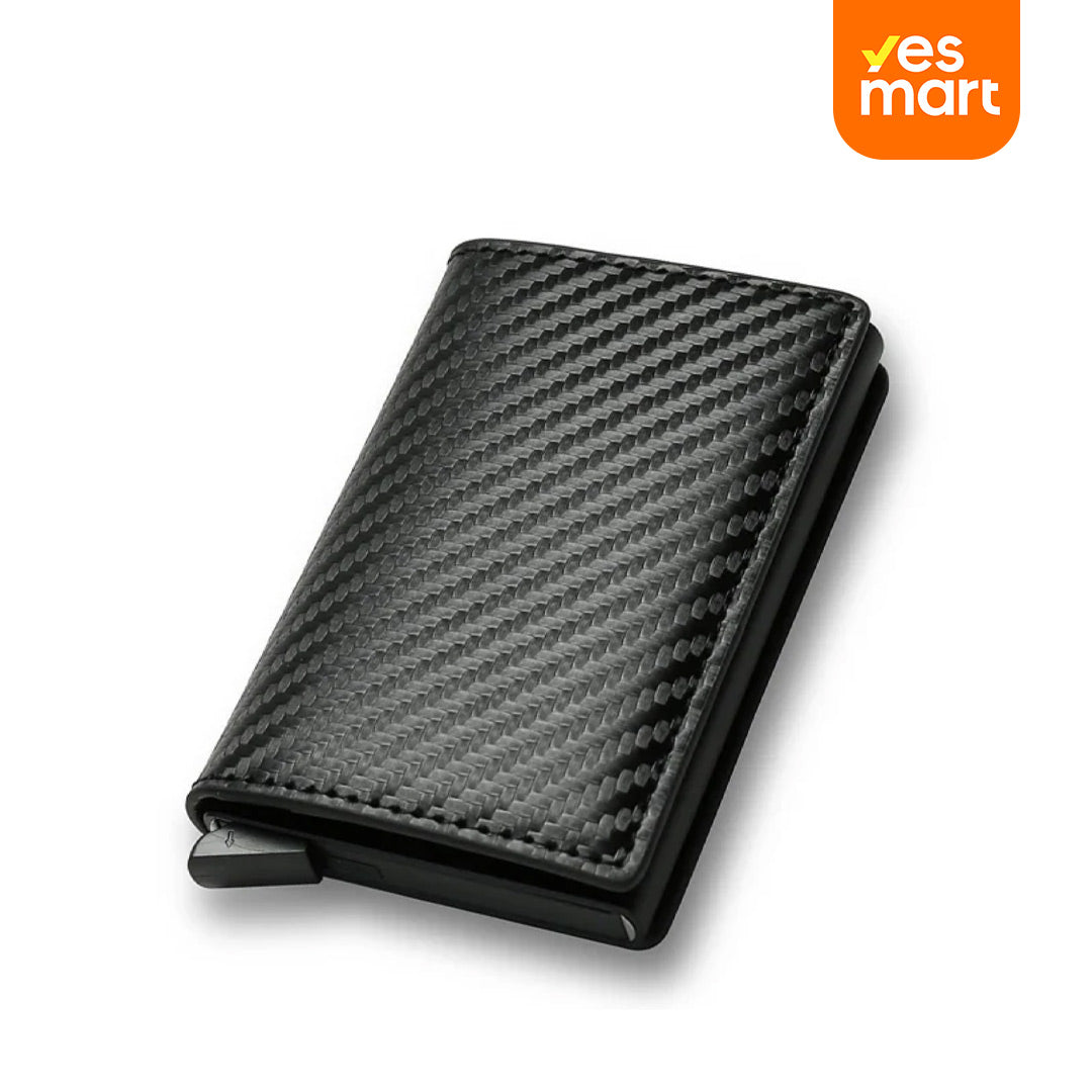 Tarjetero de Fibra de Carbono para Hombre – Cartera Minimalista de Cuero Negro con Protección RFID, Regalo Personalizado para Hombres y Mujeres – AH008