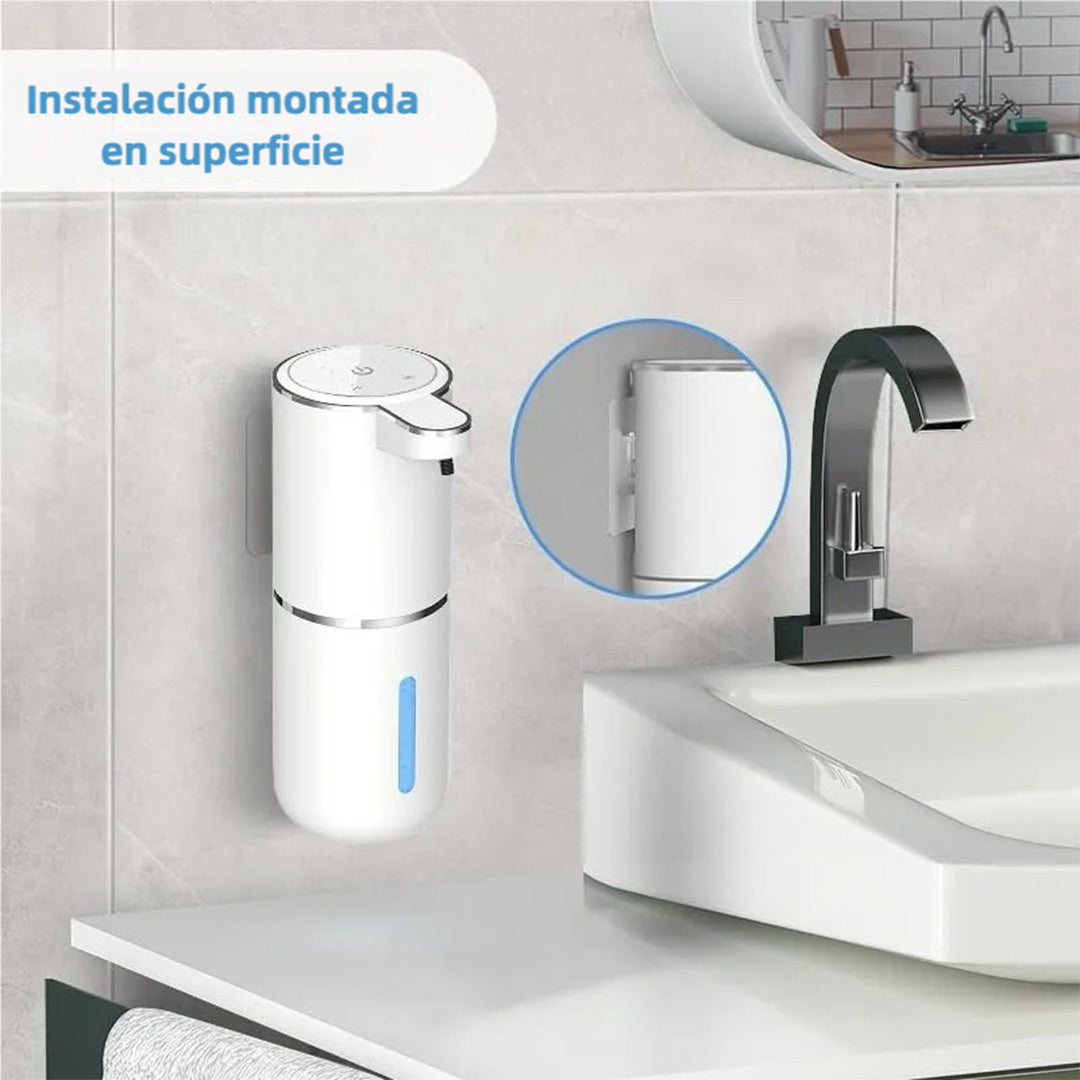 Dispensador Automático de Jabón – Dispensador de Jabón Espumoso Sin Contacto de 400ml, Recargable por USB, Montaje en Pared, 4 Niveles de Ajuste de Espuma para Baño y Cocina – AH007