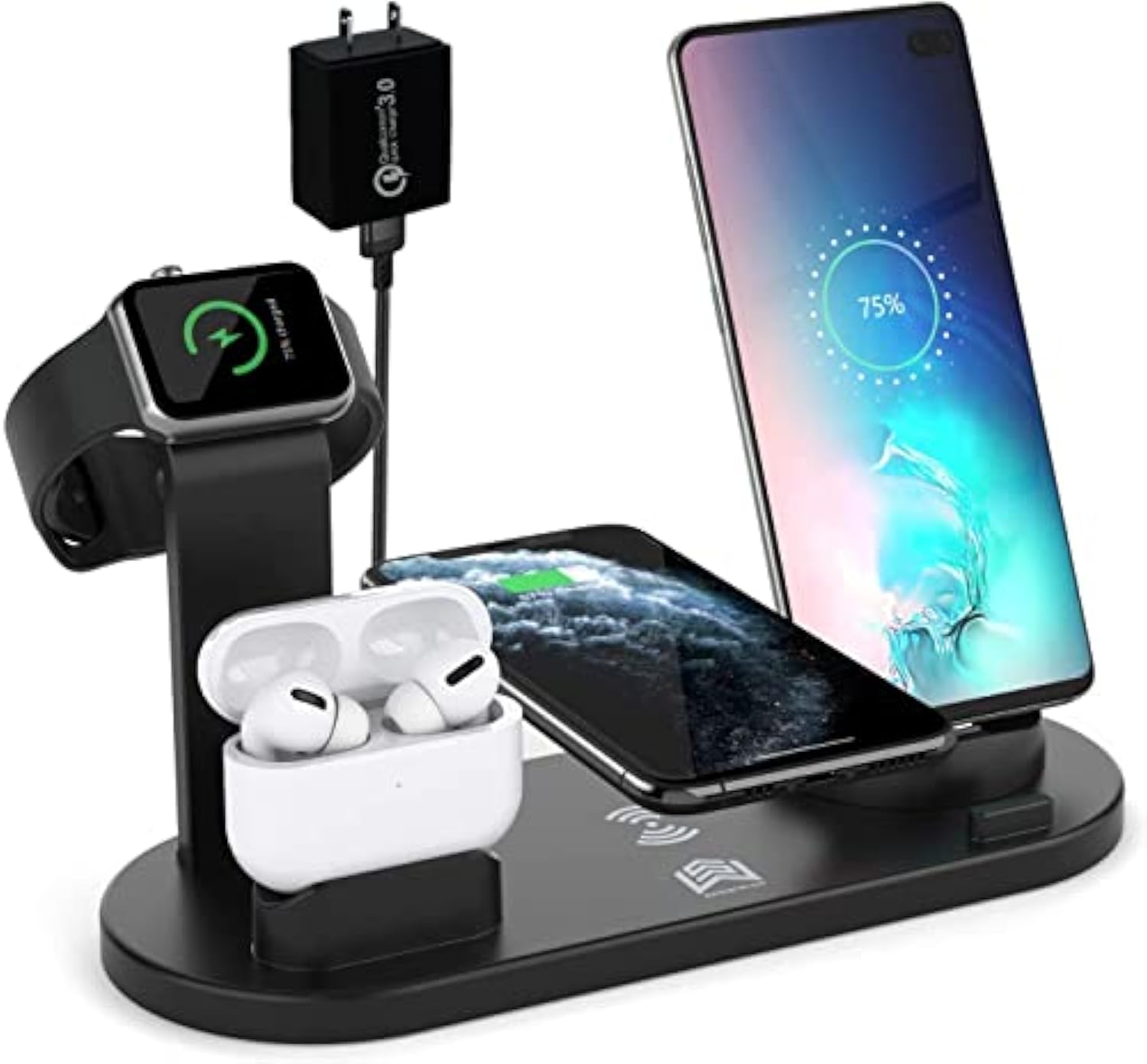 Cargador Inalámbrico 6 en 1 con QC3.0, Soporte para iPhone, AirPods, Samsung y Más CI004 - Yesmart