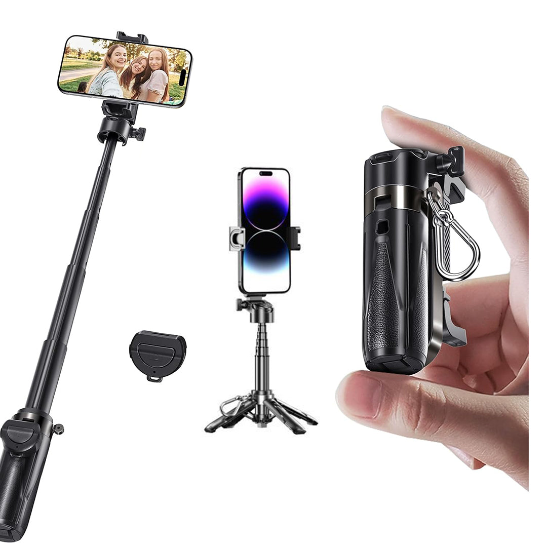 SC004 Trípode para Selfie Portátil con Control Remoto Inalámbrico, 2 Luces de Relleno Ajustables y Soporte Retráctil para iPhone, Ideal para Fotografía y Transmisión en Vivo