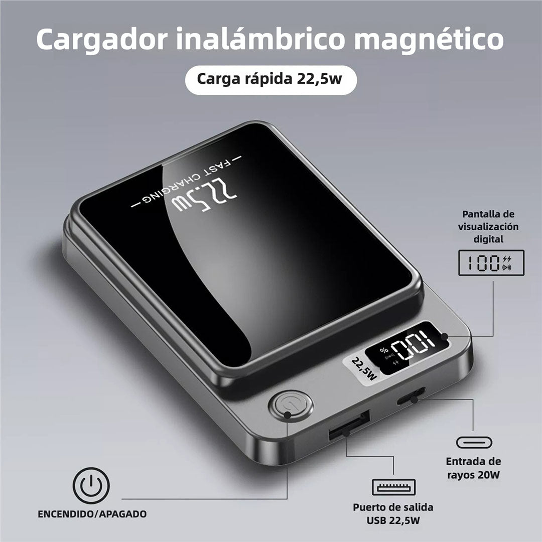 Power Bank Magnético Inalámbrico - Carga Rápida 22.5W con Tecnología MagSafe, Batería de Alta Capacidad y Pantalla LED Digital BP003