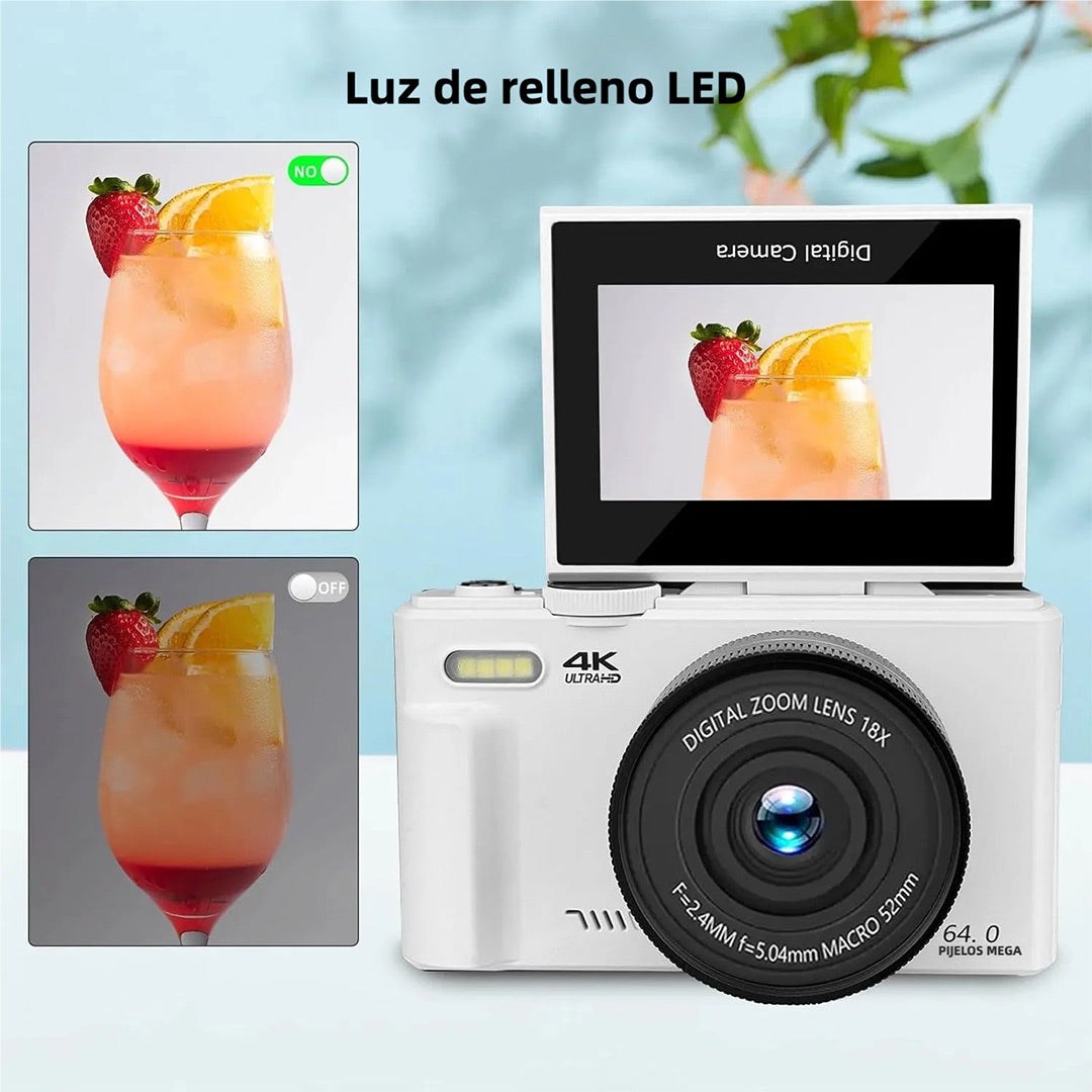 Cámara Digital 64MP 4K con Pantalla Flip de 3 Pulgadas, 18x Zoom, Ideal para Vlogs y Fotografía, Incluye Tarjeta TF de 32GB - CC009 - Yesmart