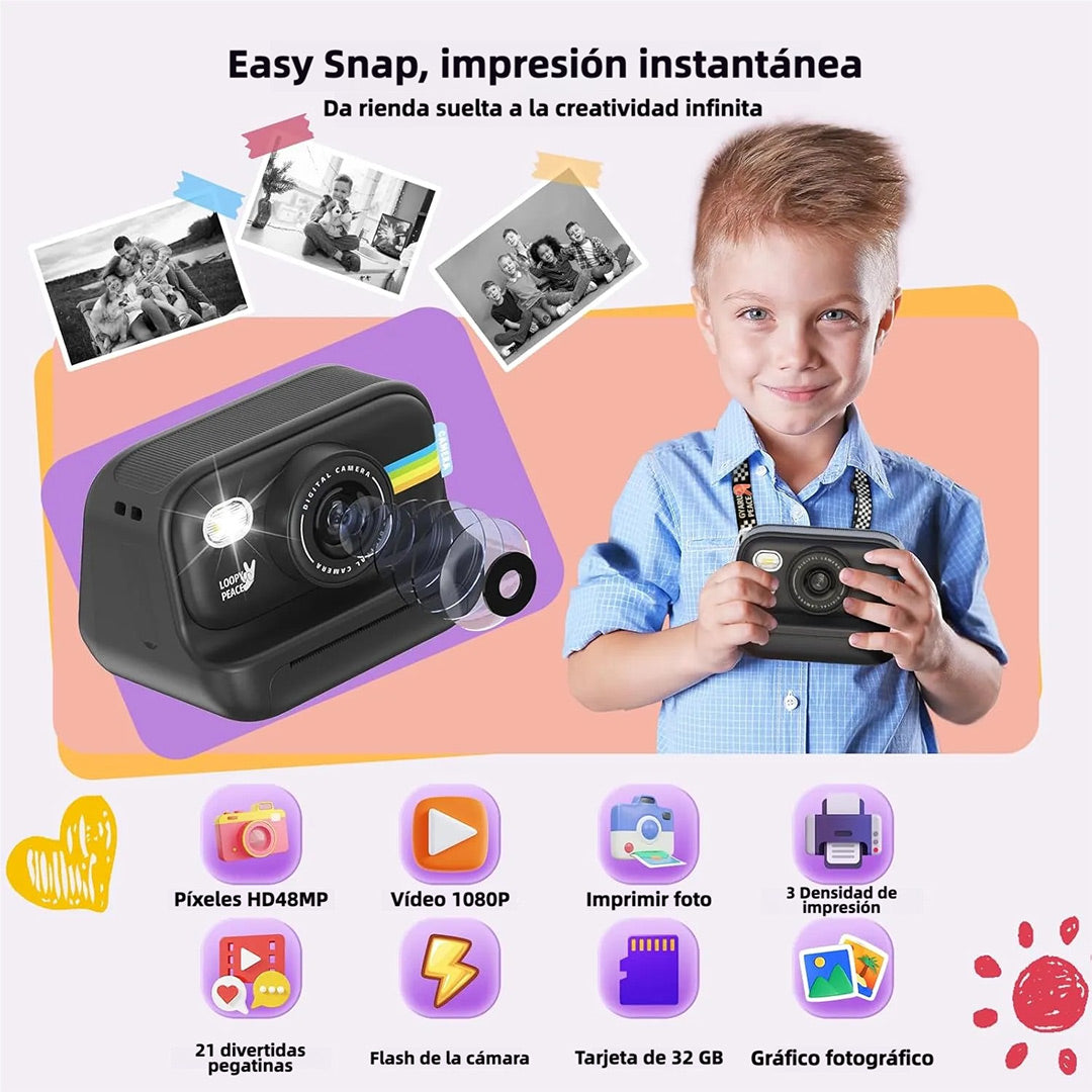 Cámara Instantánea para Niños 1080P, Regalos de Cumpleaños para Niños y Niñas de 3-12 Años, Cámara con Impresión Instantánea y Video - CC008 - Yesmart