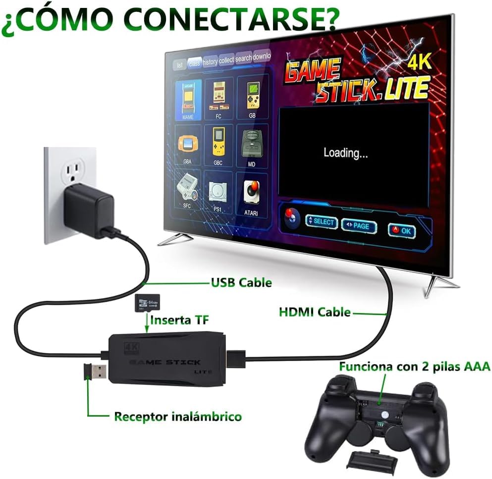 Consola de Juegos Retro HDMI 64G con Mandos Inalámbricos 2.4G y Salida HDMI 4K AJ001 - Yesmart