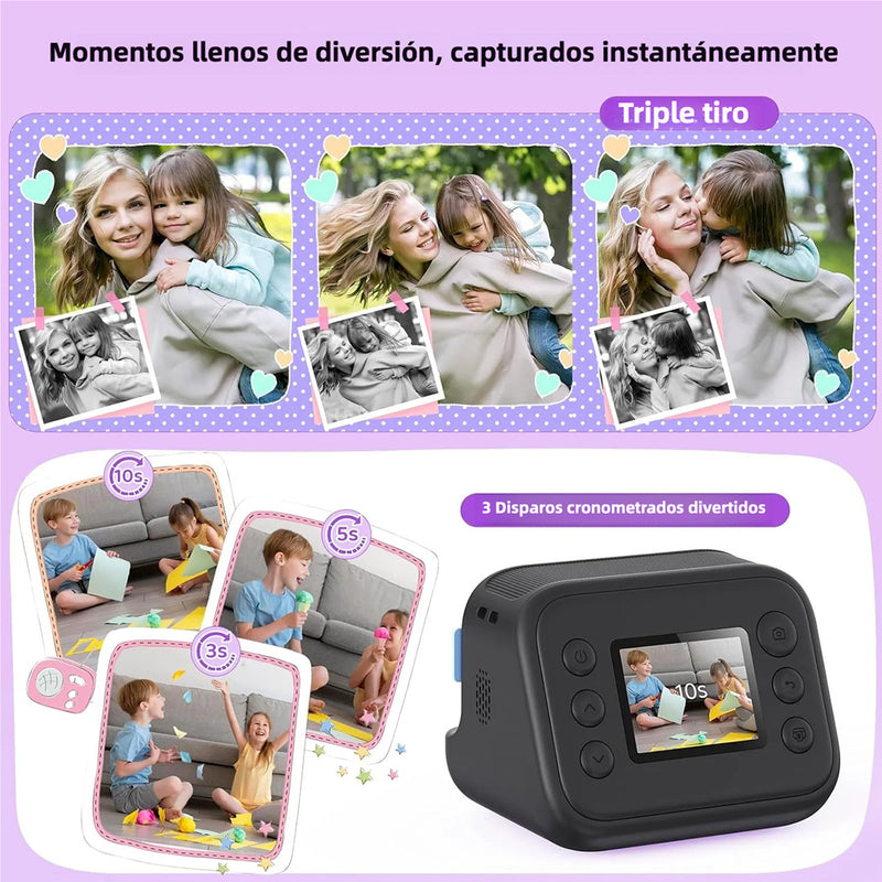 Cámara Instantánea para Niños 1080P, Regalos de Cumpleaños para Niños y Niñas de 3-12 Años, Cámara con Impresión Instantánea y Video - CC008 - Yesmart