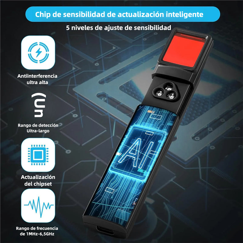 Detector de Cámara Oculta, Detector de Dispositivos de Escucha, Detector de GPS y Antiespionaje, Escáner Electrónico con Sensibilidad Ajustable, 30 Horas de Uso - CV004 - Yesmart