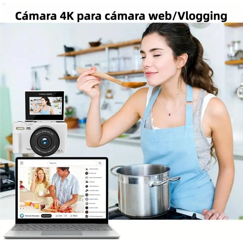 Cámara Digital 64MP 4K con Pantalla Flip de 3 Pulgadas, 18x Zoom, Ideal para Vlogs y Fotografía, Incluye Tarjeta TF de 32GB - CC009 - Yesmart