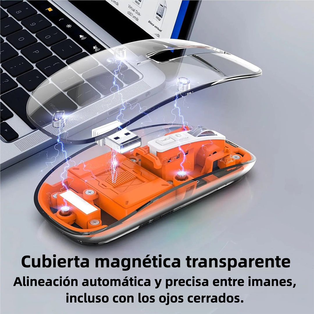 Mouse Inalámbrico Bluetooth LED Claro y Silencioso, 2.4G y Bluetooth Tri-Mode 2400DPI, Mouse Óptico Recargable para Computadora Portátil y PC - KM007 - Yesmart