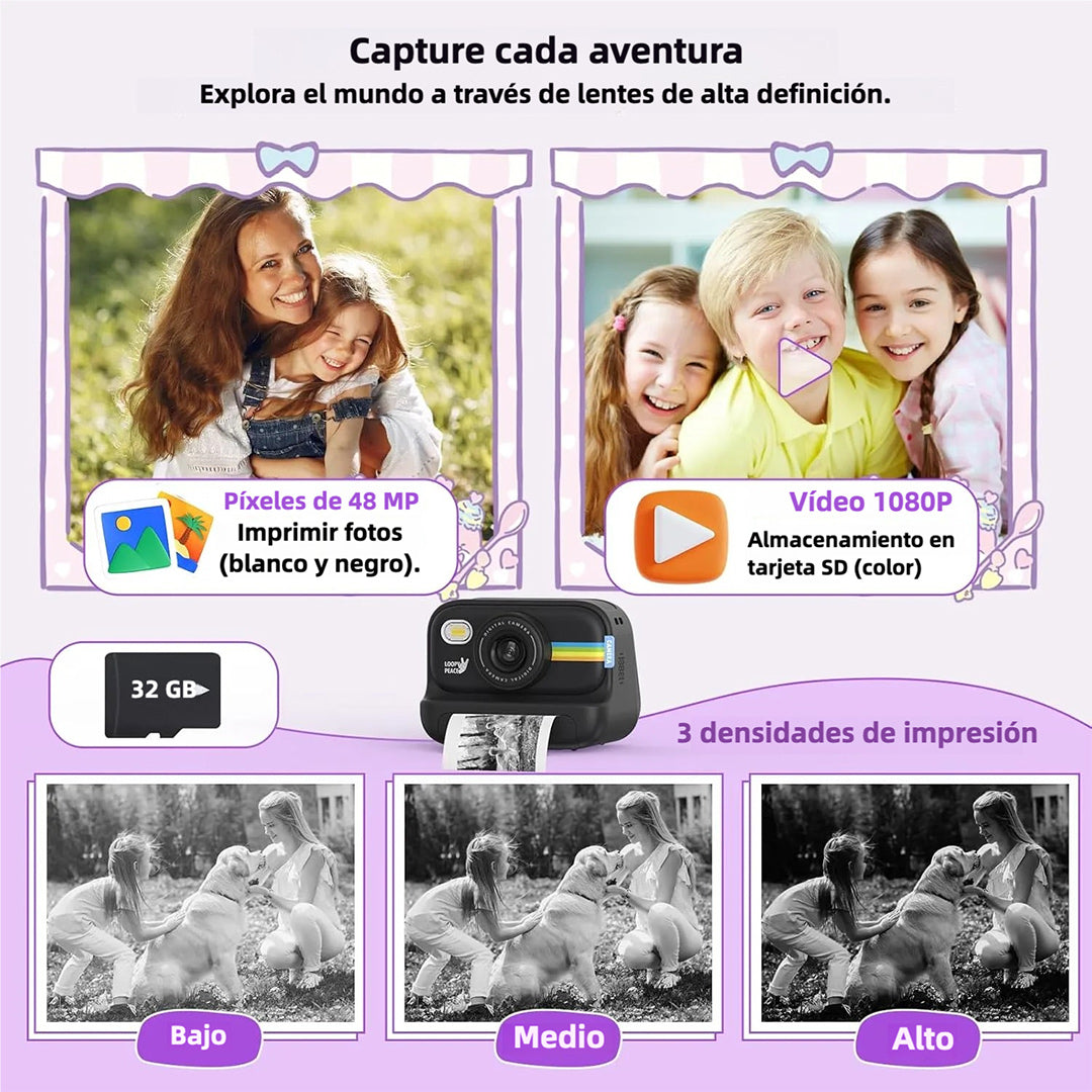 Cámara Instantánea para Niños 1080P, Regalos de Cumpleaños para Niños y Niñas de 3-12 Años, Cámara con Impresión Instantánea y Video - CC008 - Yesmart