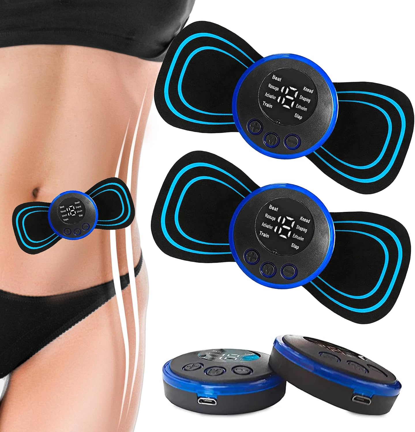 Mini Masajeador de Cuerpo Muscular 2 en 1 con 2 Almohadillas Intercambiables y 19 Velocidades, 8 Modos - Alivio Muscular y Relajación para Brazos, Piernas, Hombros y Espalda - PR002