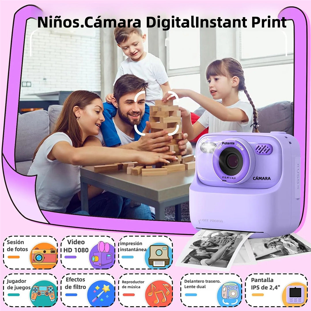 Cámara Infantil Digital 1080P con Impresión Instantánea, Dual Lente, 32GB, Regalo Perfecto para Niños de 3-16 Años - CC007 - Yesmart