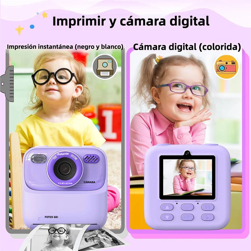 Cámara Infantil Digital 1080P con Impresión Instantánea, Dual Lente, 32GB, Regalo Perfecto para Niños de 3-16 Años - CC007 - Yesmart