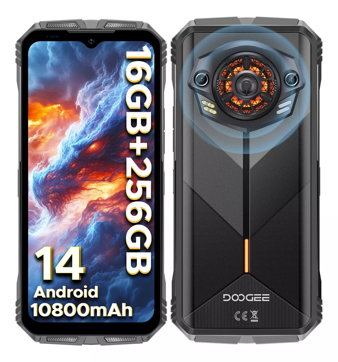 Smartphone-SP002 Rugged Dual SIM, 6.58" FHD+ Android 14, 16GB RAM + 256GB ROM, Batería 10800mAh, Cámara AI 50MP + 16MP, NFC y Carga Rápida de 33W