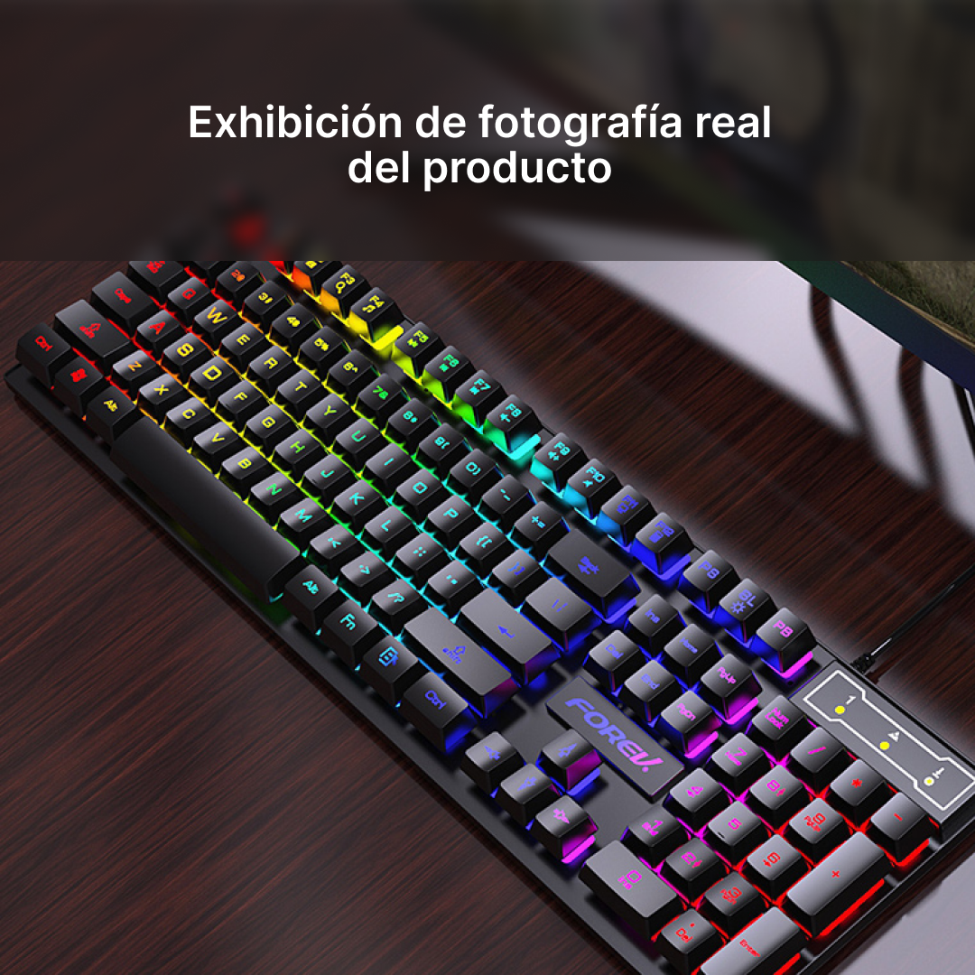 KM002 Teclado Mecánico Gaming con Retroiluminación RGB, 104 Teclas, Compatible con Windows