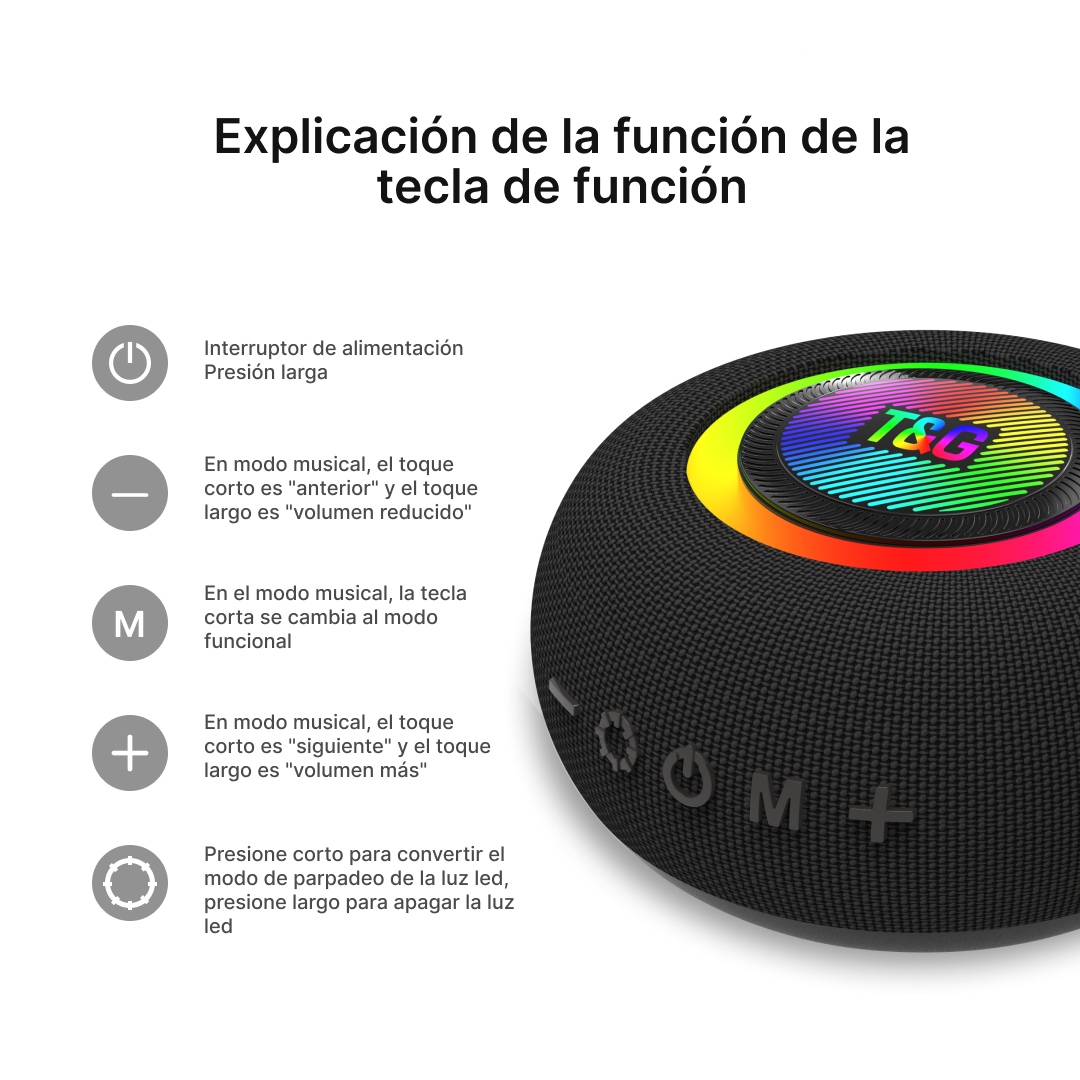 BS014 Altavoz Bluetooth con FM, TWS, LED Multicolor y Entrada LINE IN